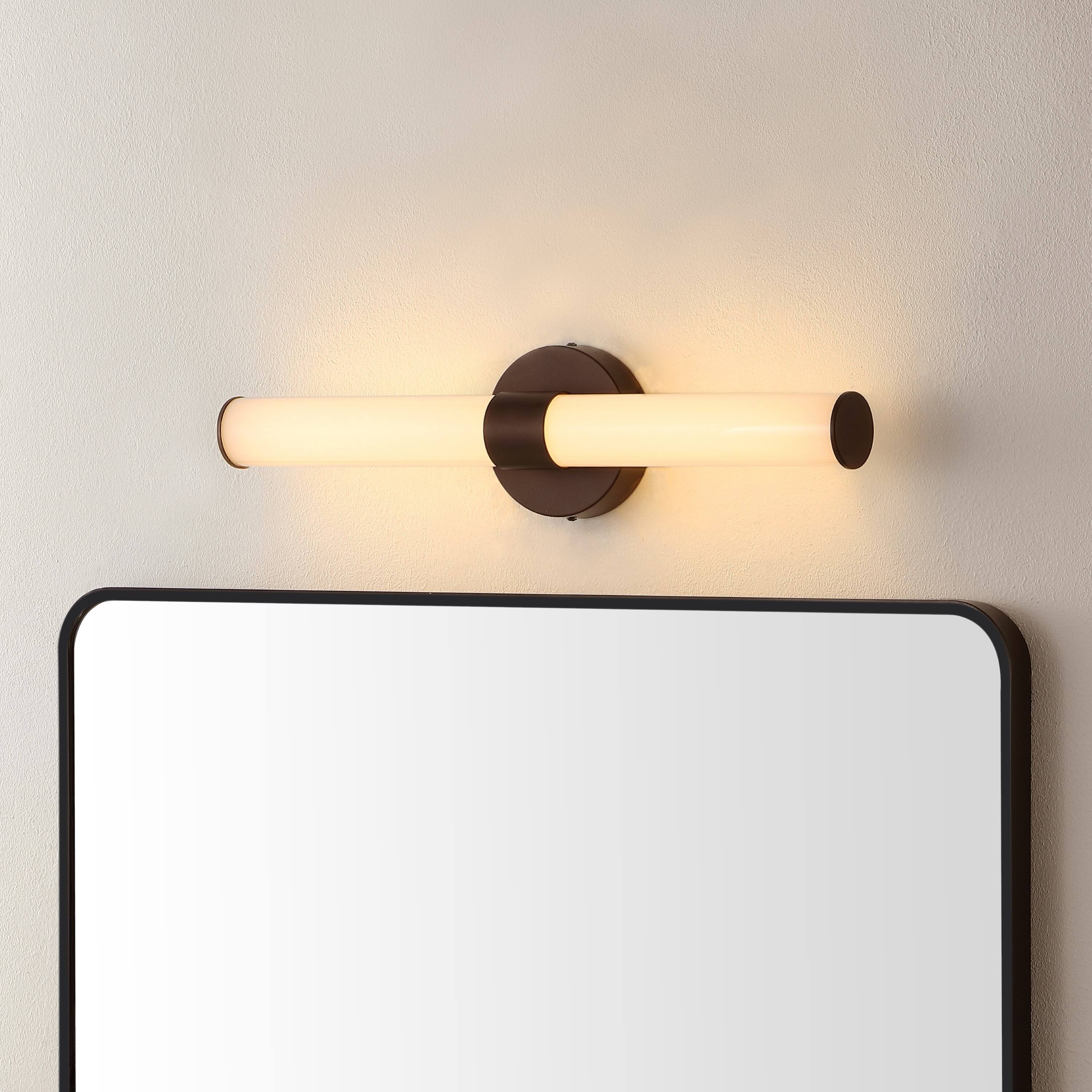 Alt View 1. Jonathan Y - Brooks 20.13" 1-Light Industrial Mid-Century Iron Integrated LED Vanity Light, Oil Rubbed Bronze - Oil Rubbed Bronze/White.