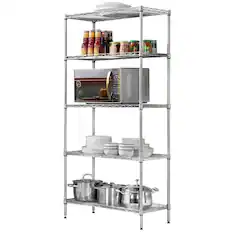 Front. Winado - 5 Tier 60" x 22" x 12" Height Adjustable Metal Wire Shelving Unit Steel Storage Shelf Bookshelf for Home Garage Kitchen - Silver.