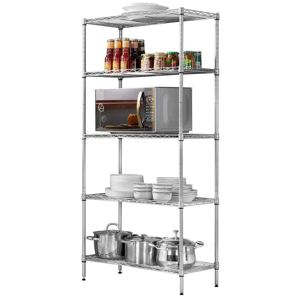 Front. Winado - 5-Tier Metal Wire Rack Free Standing Shelving Unit Adjustable Storage Shelf - Silver.