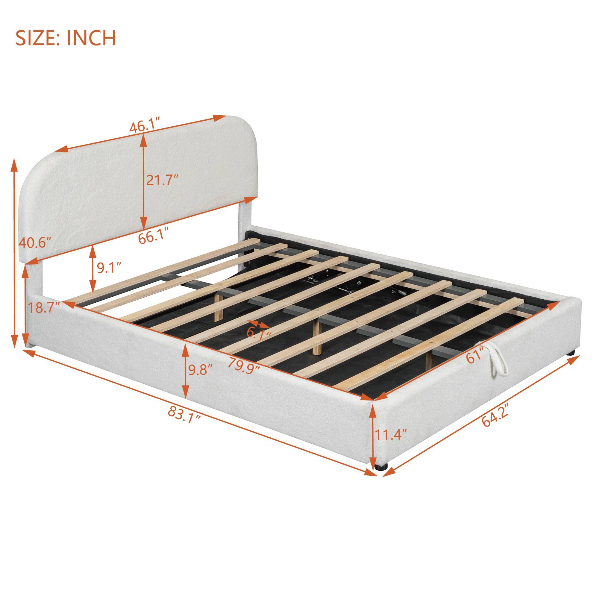 SIZE: INCH

- 46.1"
- 21.7"
- 40.6"
- 66.1"
- 9.1"
- 18.7"
- 6.1"
- 9.8"
- 79.9"
- 83.1"
- 11.4"
- 61"
- 64.2"