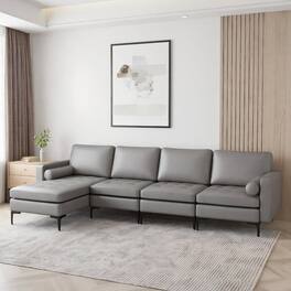 Kadyn - Modular L-shaped Sectional Sofa with Reversible Chaise and 2 USB Ports-Light Gray, Sectional Sofa Couch - Gray