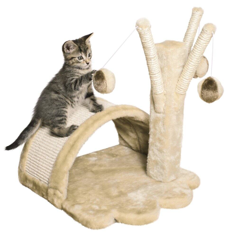Left. TRIXIE - Tavira Plush & Sisal Kitten Scratching Pad and Toy Tree, Beige - Beige.