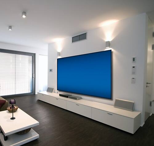 Front Standard. Screen Innovations - Black Diamond Zero Edge 115" Fixed Projector Screen.