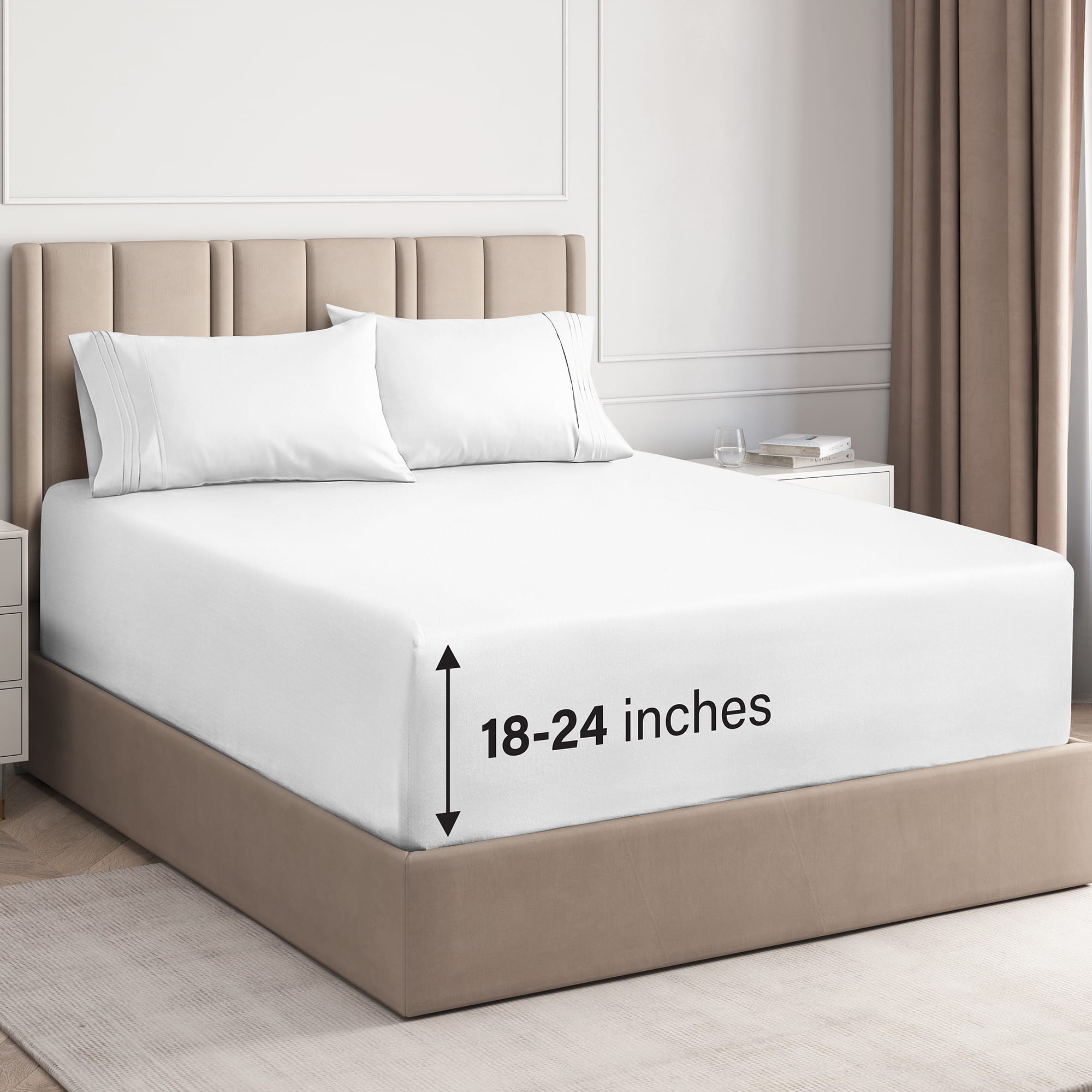 CGK Linens - Extra Deep Pocket 4 Piece Sheet Set - Soft Bed Sheets, Fits 18"-24" Mattresses - Queen - White