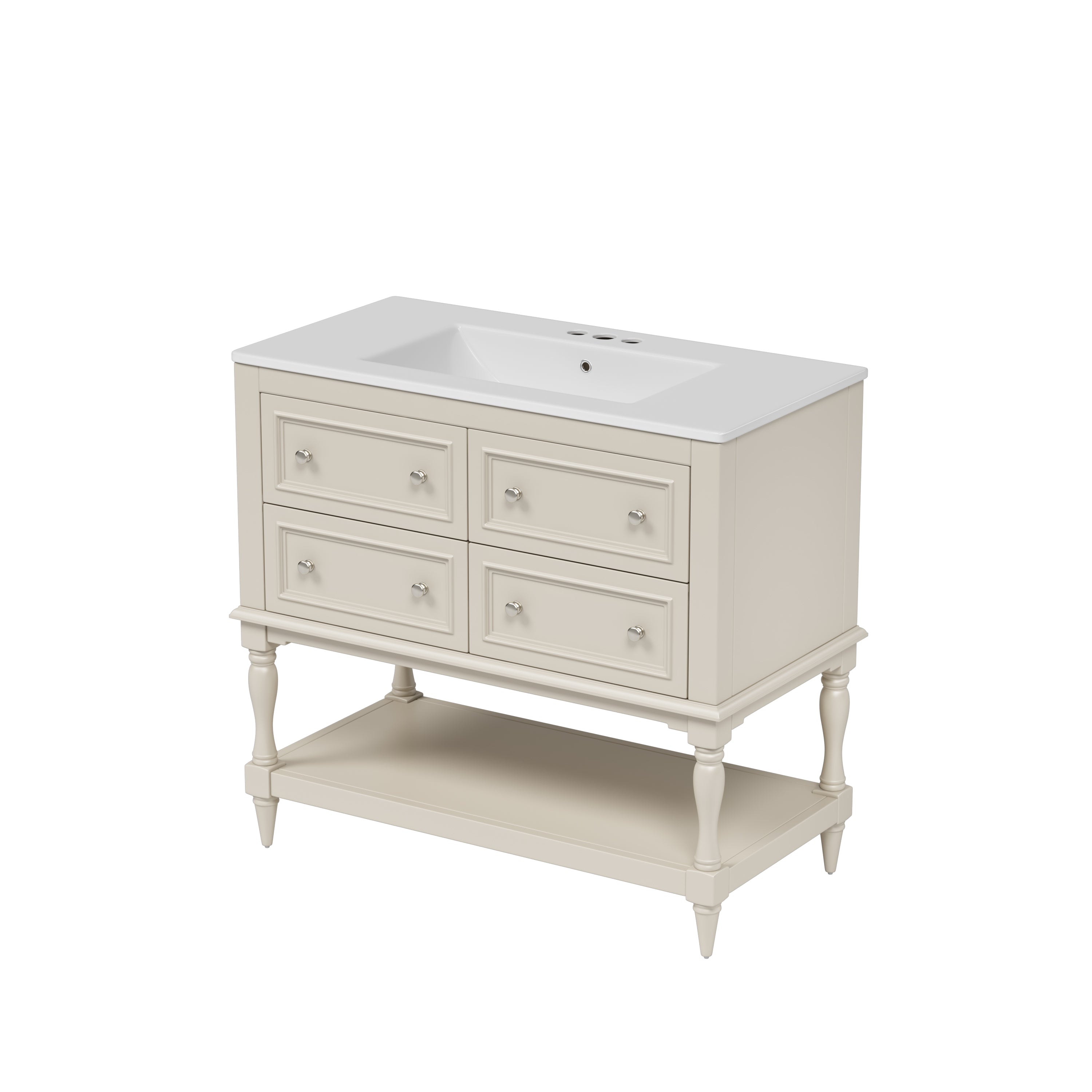 Alt View 7. Boyel Living - 36 Inch Modern Bathroom Vanity with Ceramic Sink Four Drawers Two Cabinets Beige - Off-white.