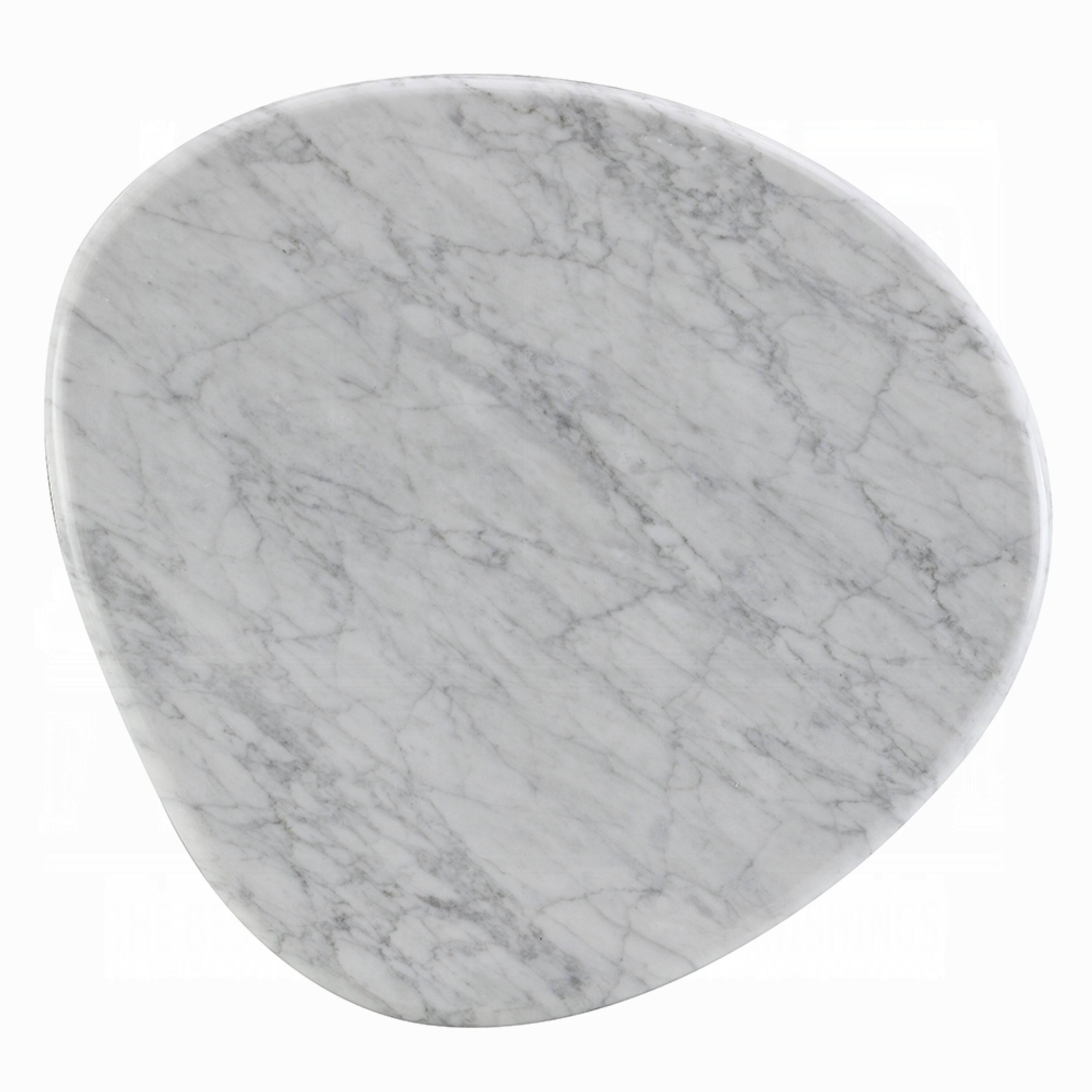 Alt View 5. Manhattan Lane - Jima Side End Table, 20 Inch White Marble Top, Brown Veneer Base - White, Gray, Brown.