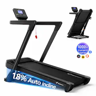MERACH - Folding Treadmill with 18% Auto Incline, 3.5HP, Wide Belt, 0.6-8.7MPH, 350lbs Capacity, App, Screen, Heart Rate - Black