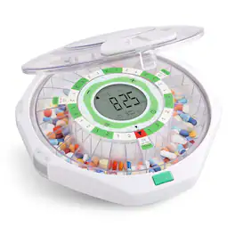 LiveFine - 28-Day Automatic Pill Dispenser with Upgraded LCD Display and Key Lock - Frosted Lid