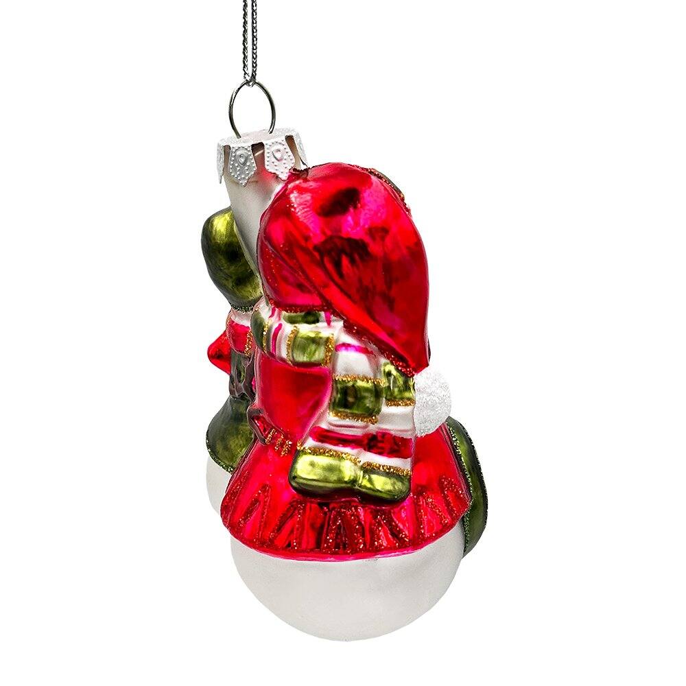 Alt View 1. OrnamentallyYou - Heartwarming Snowman Couple Glass Ornament Walking in a Christmas Wonderland Romantic Tree Decor - Multi-colored.