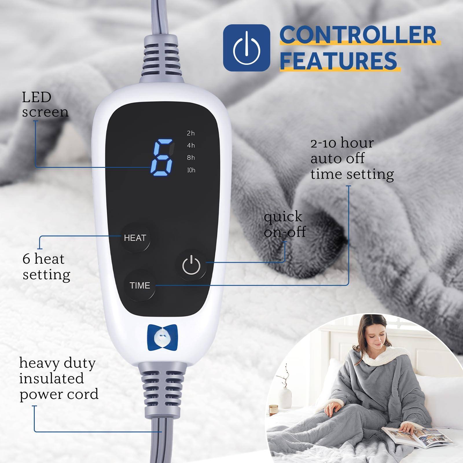 CONTROLLER FEATURES

- LED screen
- 2h 4h 8h 10h
- 2-10 hour auto off time setting
- quick on-off
- 6 heat setting
- heavy duty insulated power cord