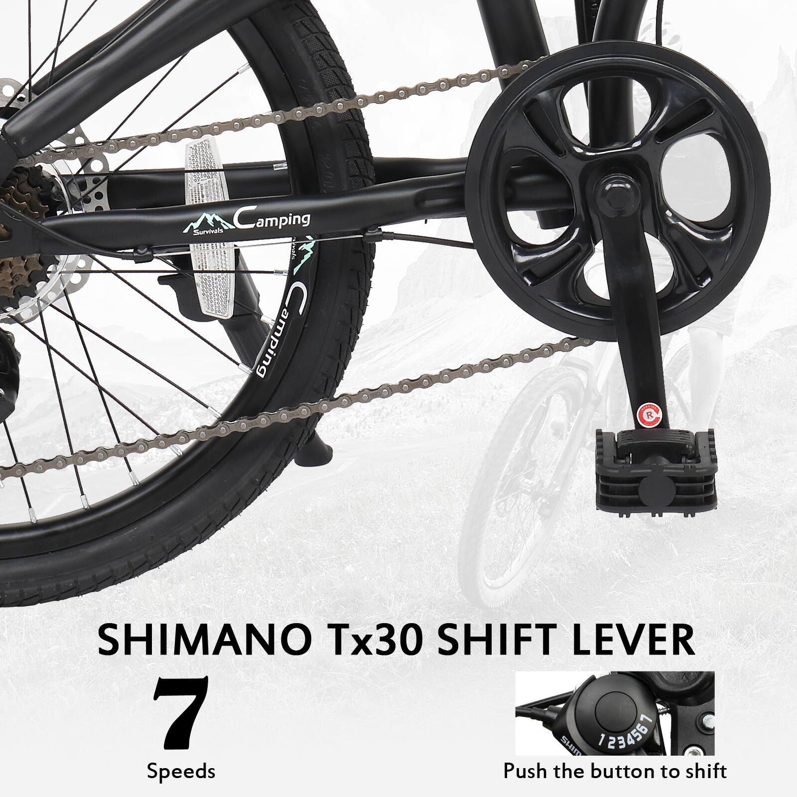Alt View 2. Winado - 20'' Folding Bike Shimano 7 Speed Foldable Bicycle Road Bike Double Disc Brake - Black.