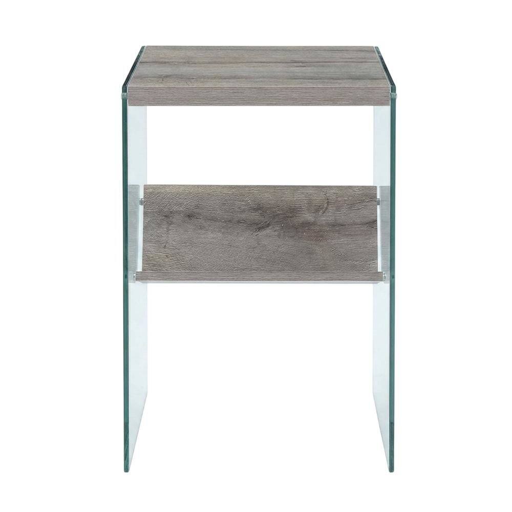 Angle. FurniFact - Modern End Table with Wooden Finish and Compact Design - Clear And Gray.