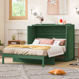 Whisen - Full Size Murphy Bed,Space-Saving Foldable Bed Frame with Storage Drawers - Green