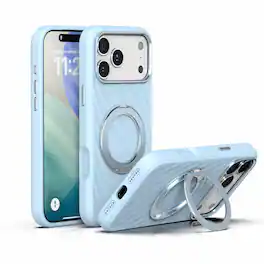 Dteck - For iPhone 18 Pro Liquid Silicone Magnetic Case Compatible With Magsafe,Soft Rubber Wave-Shape Ring Kickstand Cover - Lightblue