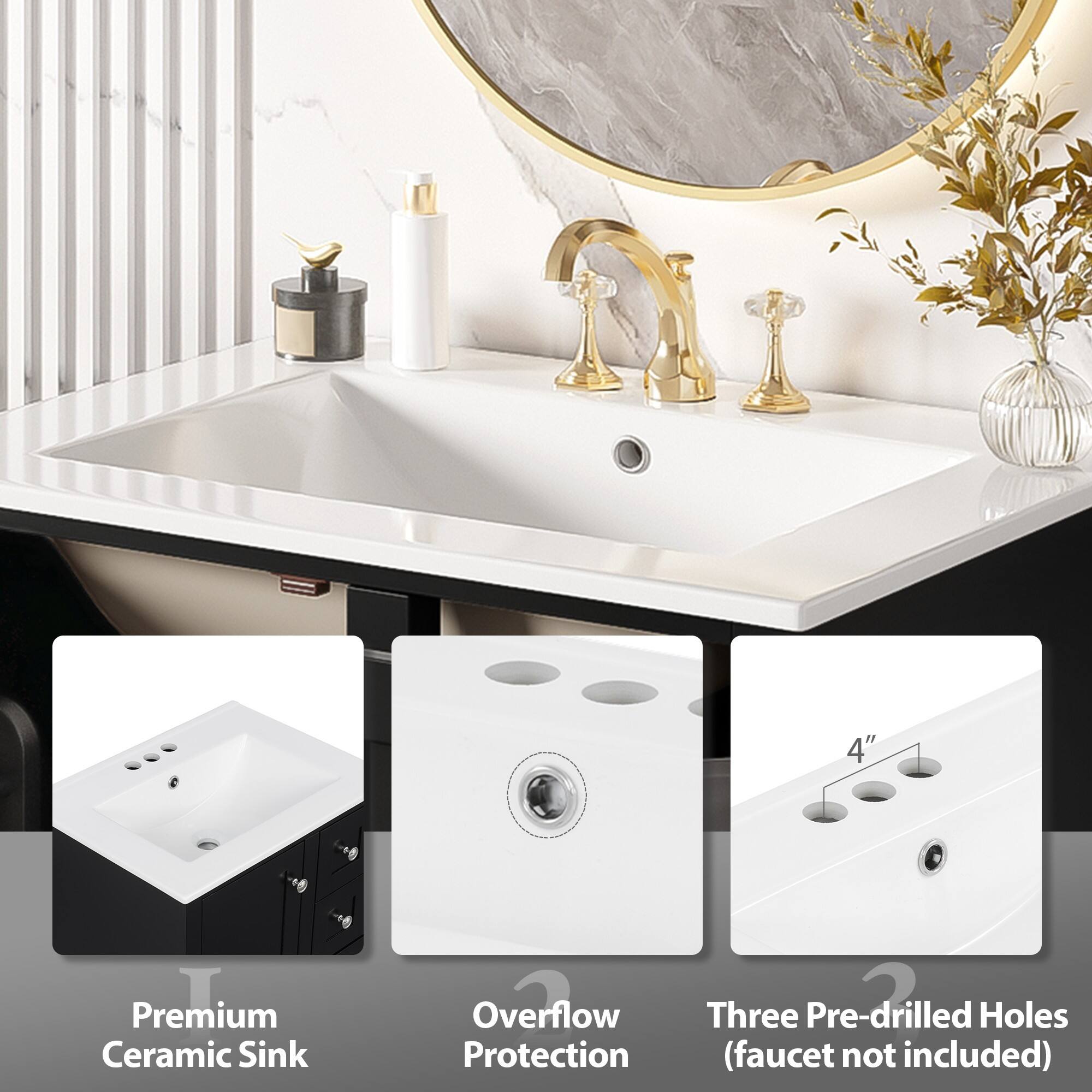 4" Premium Ceramic Sink Overflow  
Three Pre-drilled Holes  
Protection (faucet not included)