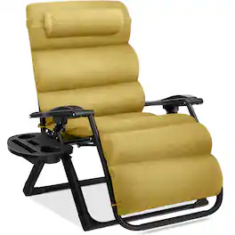 Best Choice Products - Oversized Zero Gravity Chair, Folding Recliner w/ Removable Cushion, Side Tray - Sunflower Yellow