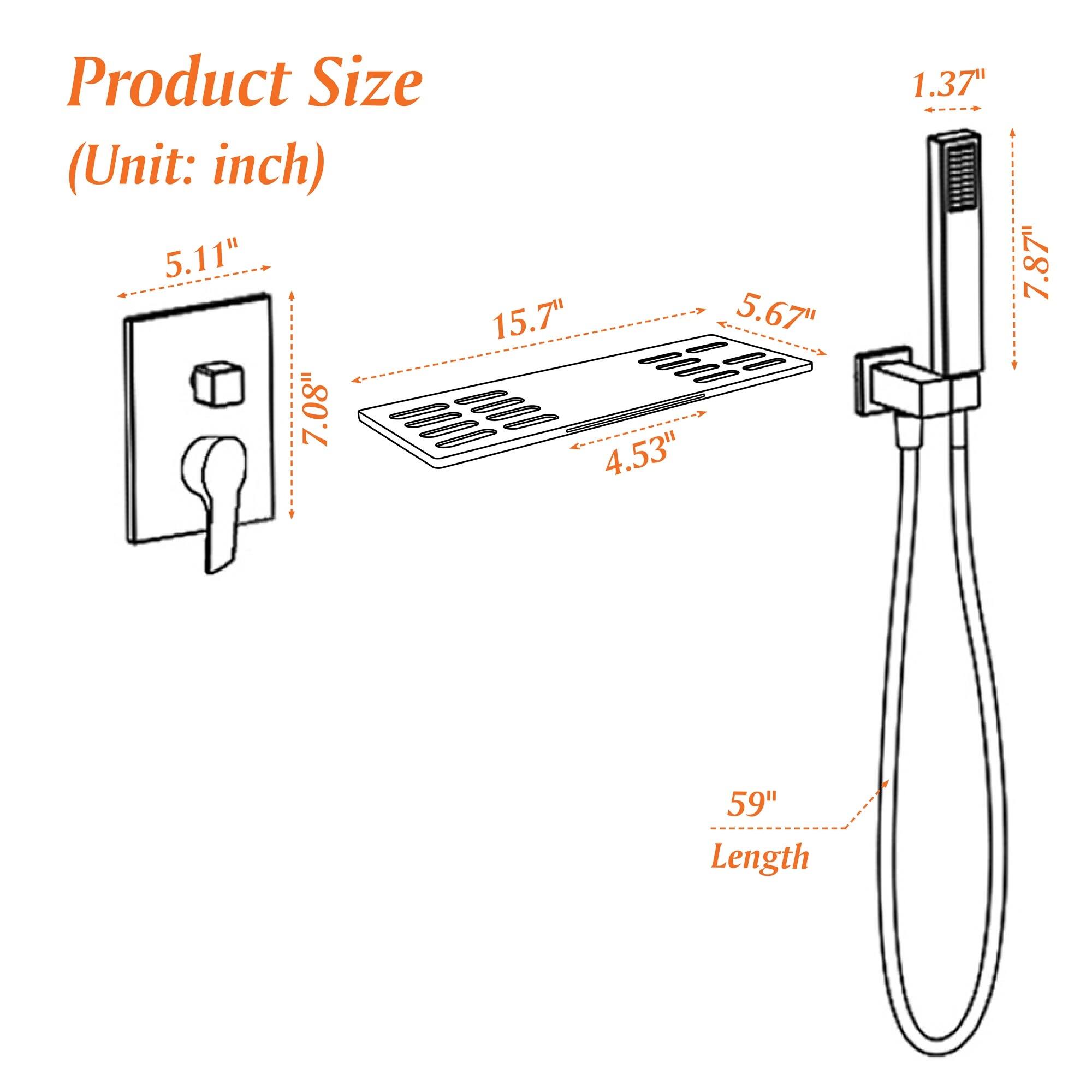 Product Size (Unit: inch)  
- 5.11"  
- 15.7"  
- 5.67"  
- 7.08"  
- 4.53"  
- 1.37"  
- 7.87"  
- 59" Length