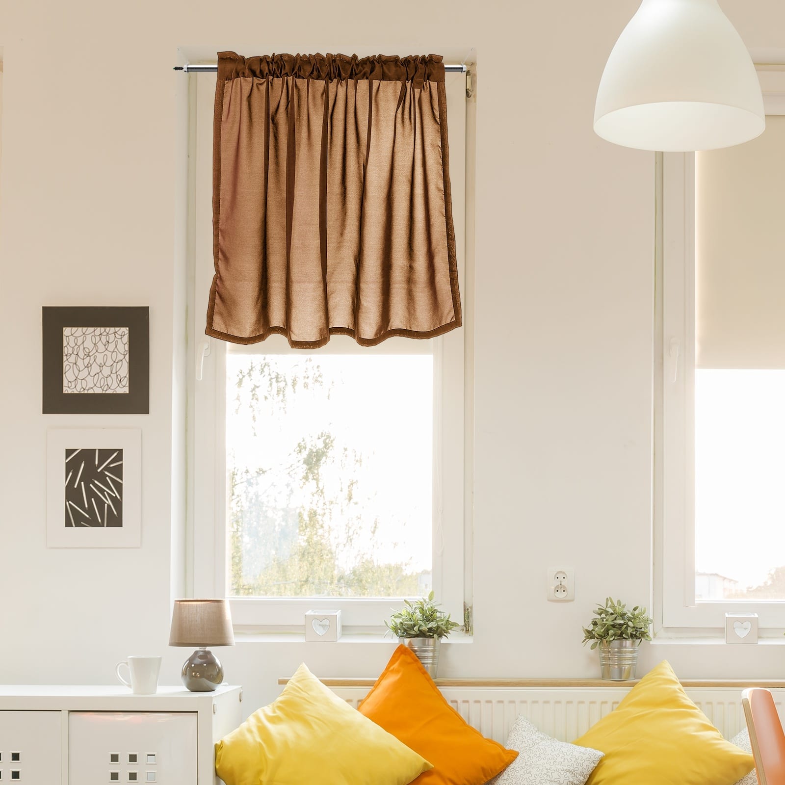 Unique Bargains - Curtain Valance, 27.5x39 in, Half Sheer Rod Pocket Valance for Kitchen Cafe Living Room Bedroom Bathroom, 1 Panel - Caramel price history on PriceWatchPro