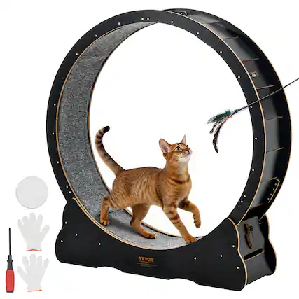 Front. VEVOR - Cat Exercise Wheel, 48 in Wooden Cat Running Wheel for Indoor Cats up to 28 lbs, Cats Treadmill with Carpeted Runway - Black.