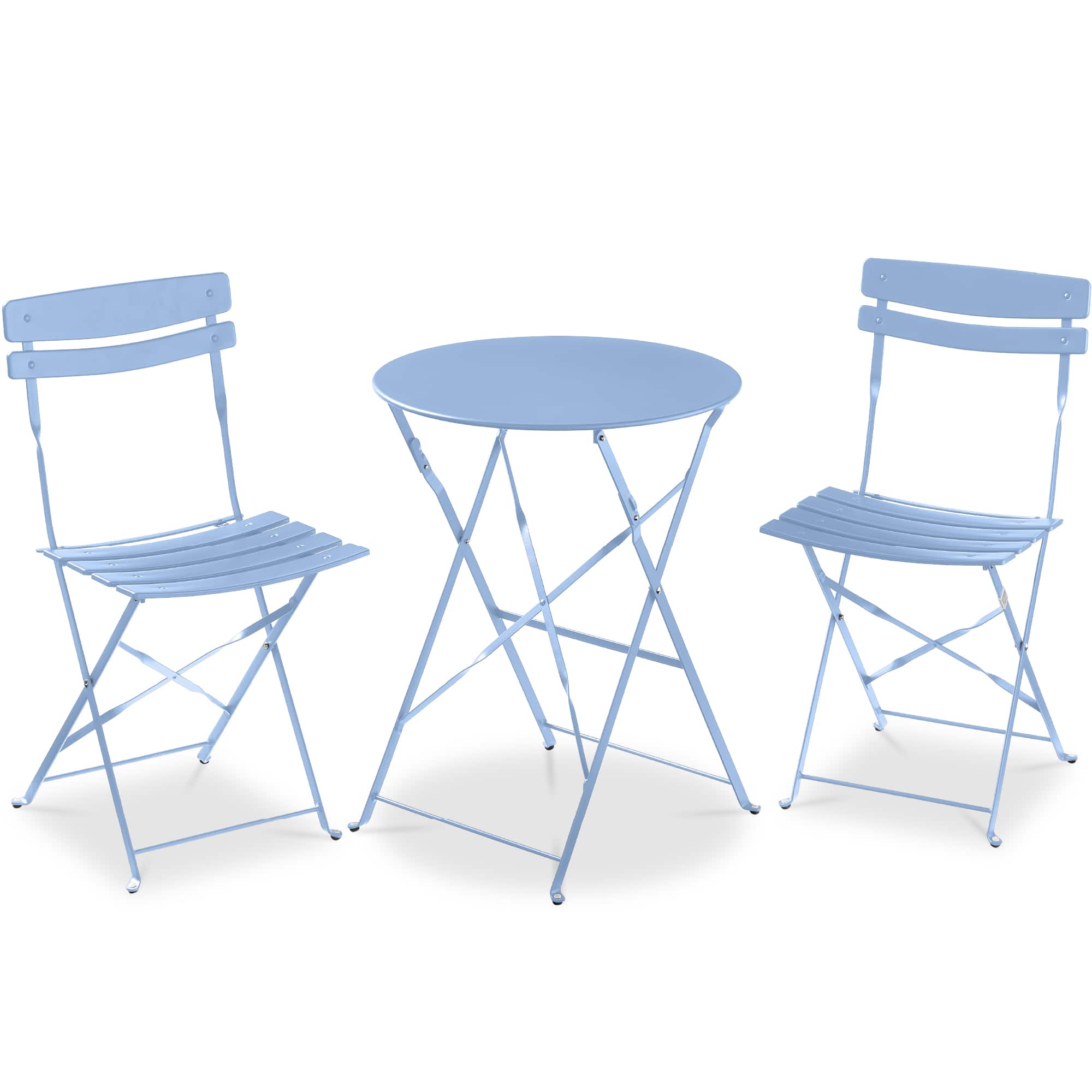 Best Choice Products - 3-Piece Small Bistro Set, Folding Patio Furniture Set of 2 Chairs and Table - Light Blue