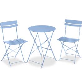 Best Choice Products - 3-Piece Small Bistro Set, Folding Patio Furniture Set of 2 Chairs and Table - Light Blue