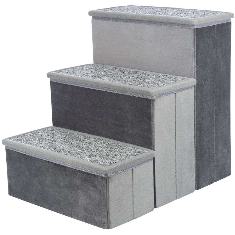 TRIXIE - 3-Step Foldable Velour Pet Stairs with Storage - Gray