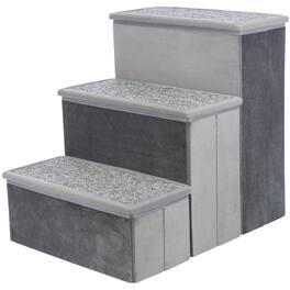 TRIXIE - 3-Step Foldable Velour Pet Stairs with Storage - Gray