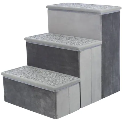 Front. TRIXIE - 3-Step Foldable Velour Pet Stairs with Storage, Gray - Gray.