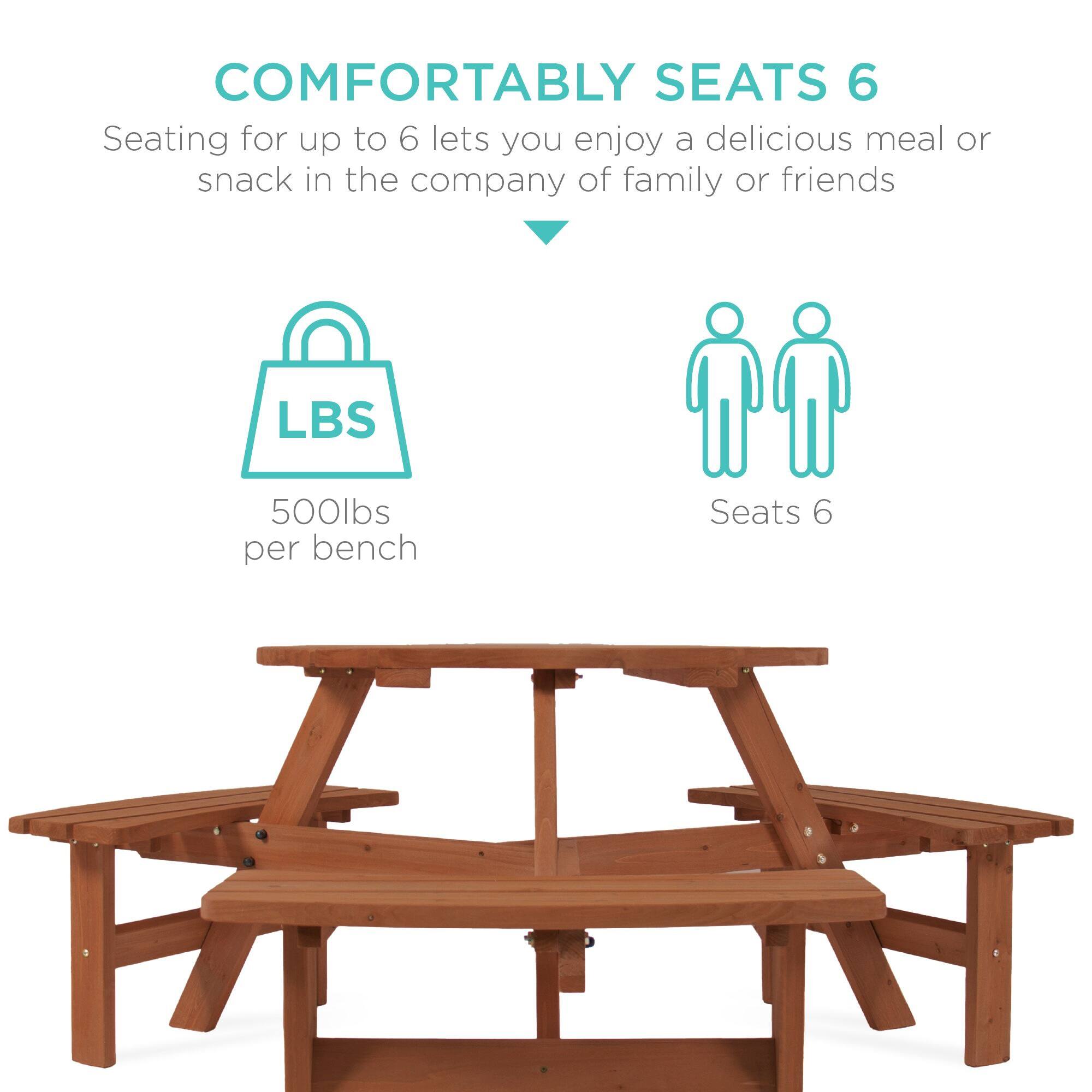 COMFORTABLY SEATS 6  
Seating for up to 6 lets you enjoy a delicious meal or snack in the company of family or friends  

LBS  
500lbs per bench  

Seats 6