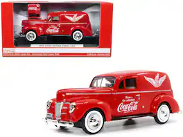 Motorcity Classics - 1940 Ford Sedan Cargo Van Pause... Go Refreshed Coca-Cola with Vending Machine Accessory 1/24 - Red