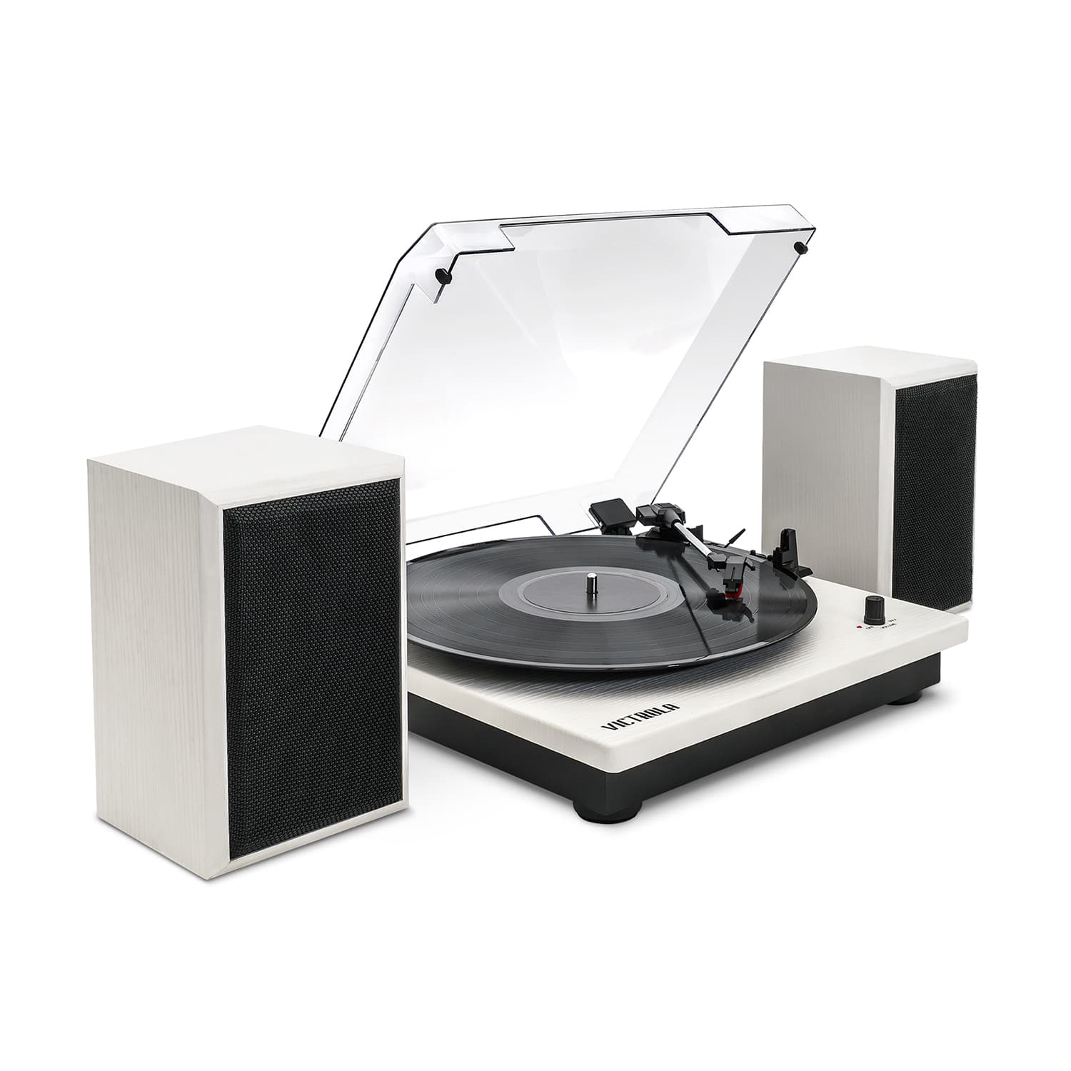 Front. Victrola - Victrola Montauk Bluetooth Record Player with 3 speed Turntable and Bookshelf Speakers - White.