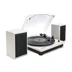 Front. Victrola - Victrola Montauk Bluetooth Record Player with 3 speed Turntable and Bookshelf Speakers - White.