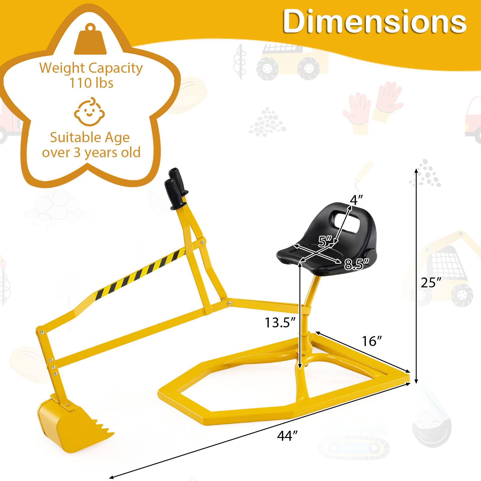 Dimensions  
Weight Capacity: 110 lbs  
Suitable Age: over 3 years old  

4"  
8.5"  
13.5"  
16"  
25"  
44"