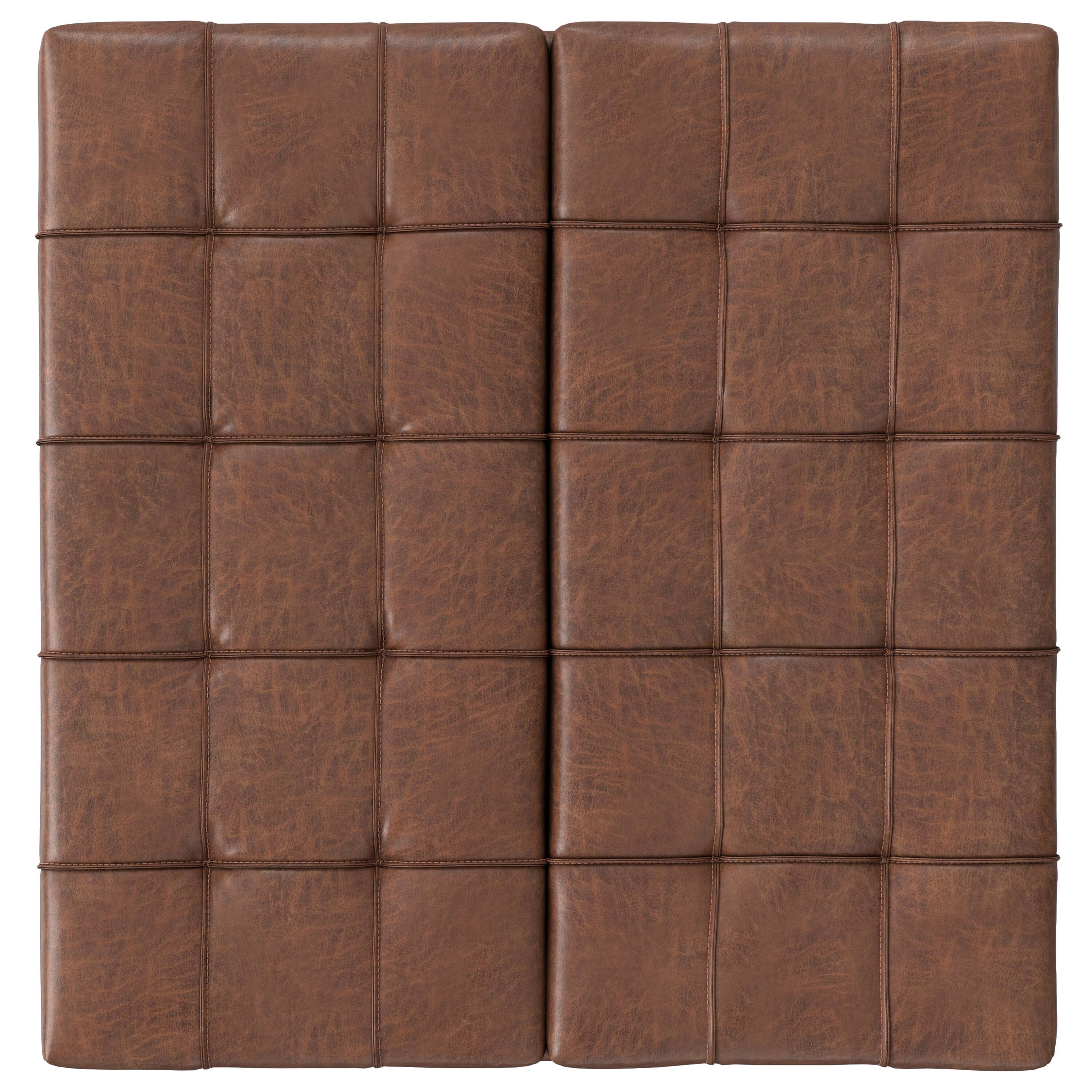 Alt View 1. Simpli Home - Laura 36 inch Wide Mid Century Square Lift Top Storage Ottoman in Distressed Saddle Brown  Vegan Faux Leather, Assembled - Distressed Saddle Brown.