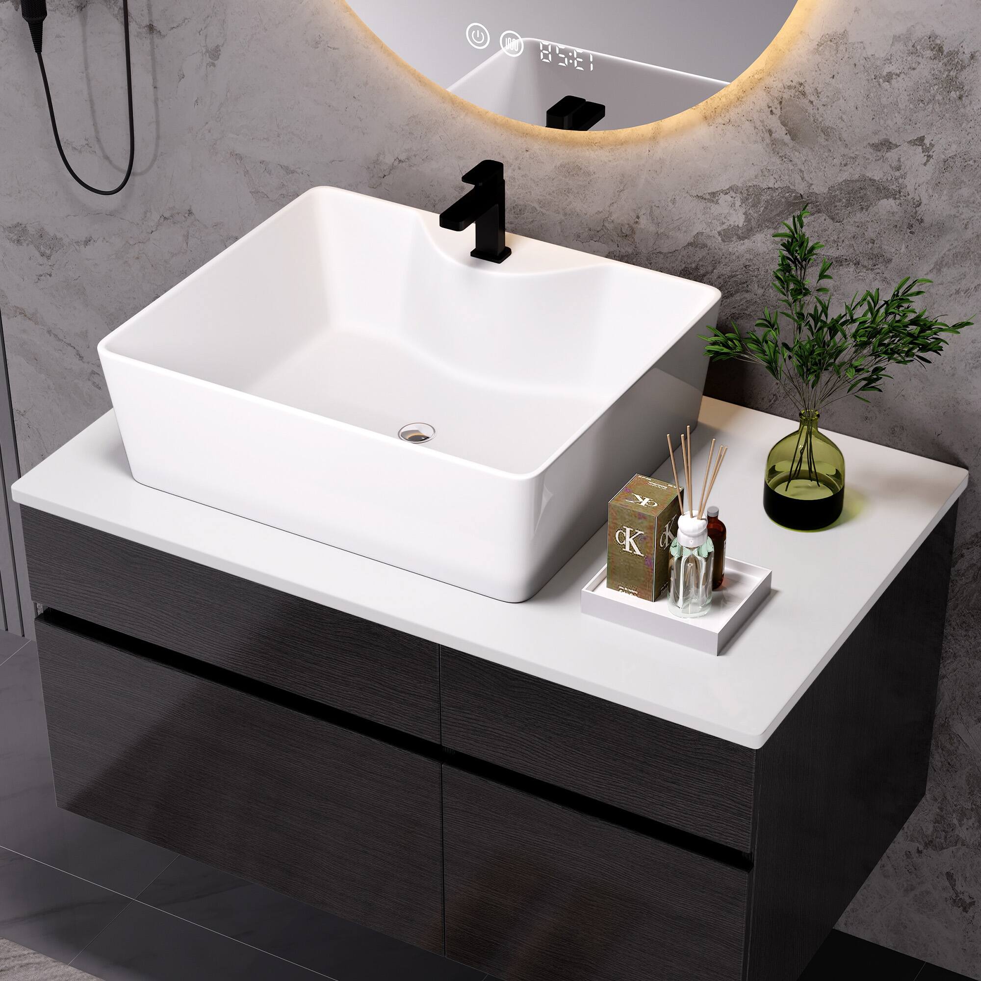 Alt View 2. APRILSOUL - 31 Inches Floating Single Small Bathroom Vanity with Sink - White.