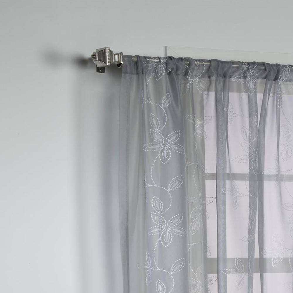 Left. Commonwealth Home Fashions - Commonwealth Habitat Elizabeth Rod Pocket Pindot Floral Embroidered Voile Panel - 50x108" - Grey - Grey.
