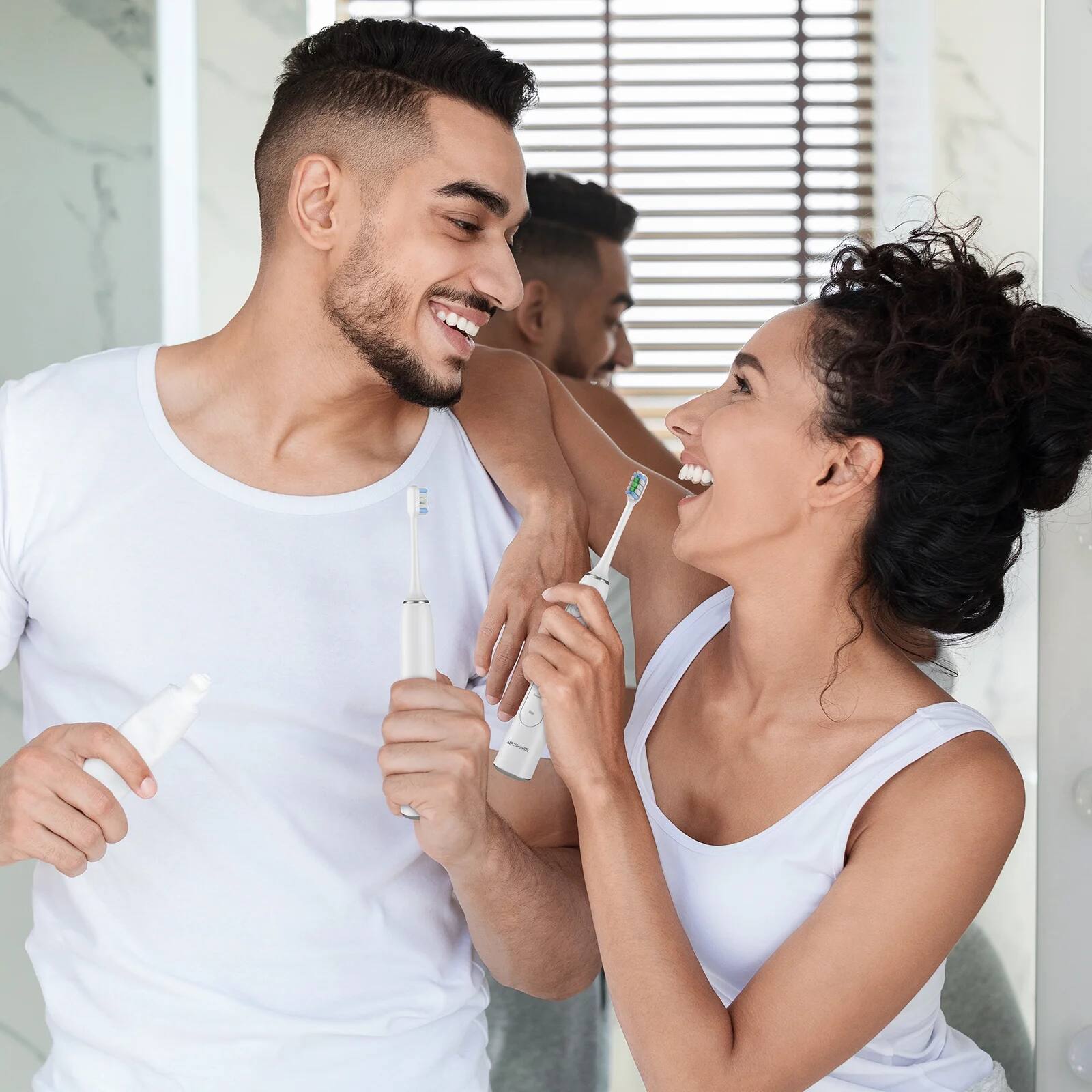 Angle. NEXPURE - Sonic Electric Toothbrush for Adults and Kids, 5 Modes, 48,000 VPM, Smart Timer, Fast Charging, 60-Day Battery, 4 Brush.