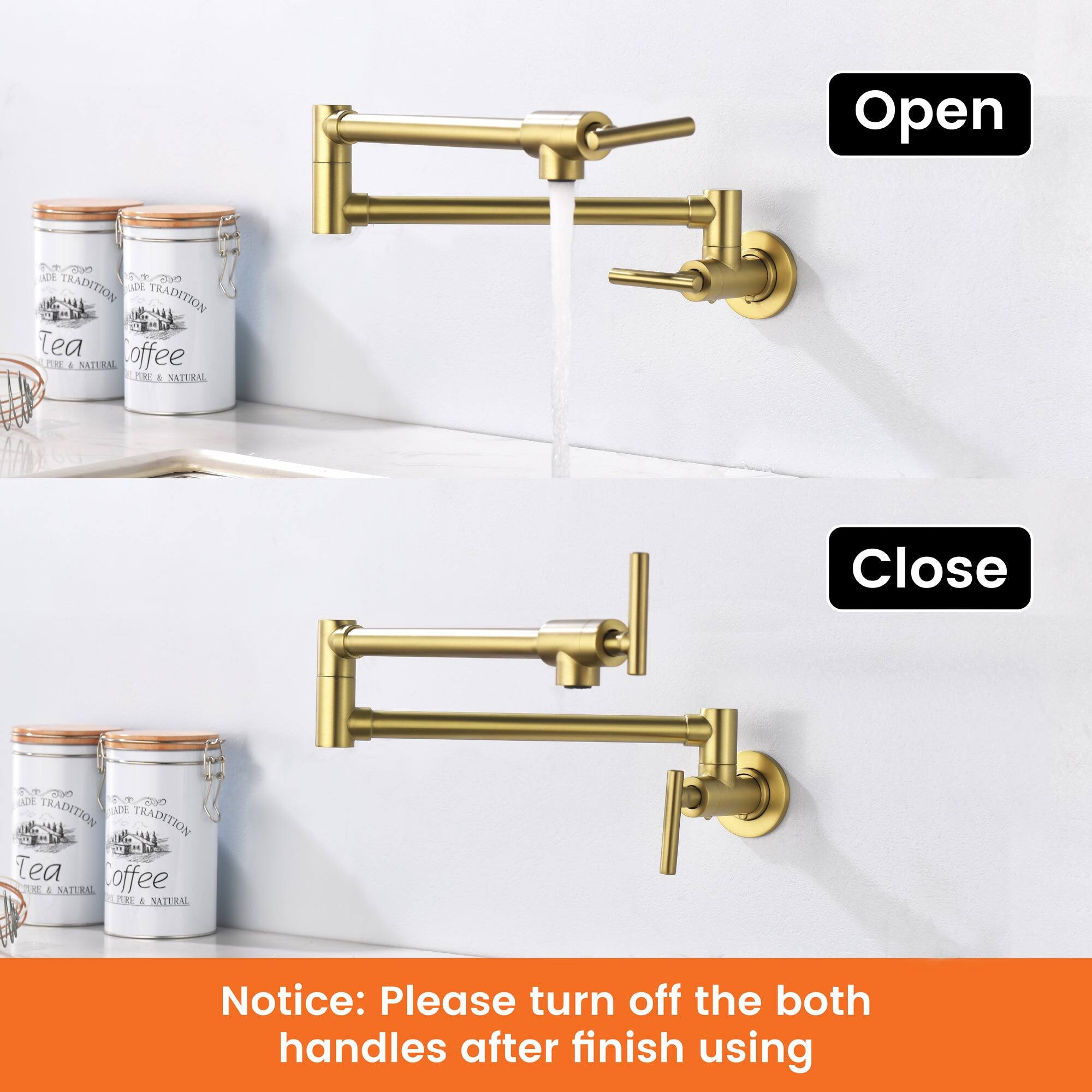 Open  
Close  

Notice: Please turn off the both handles after finish using