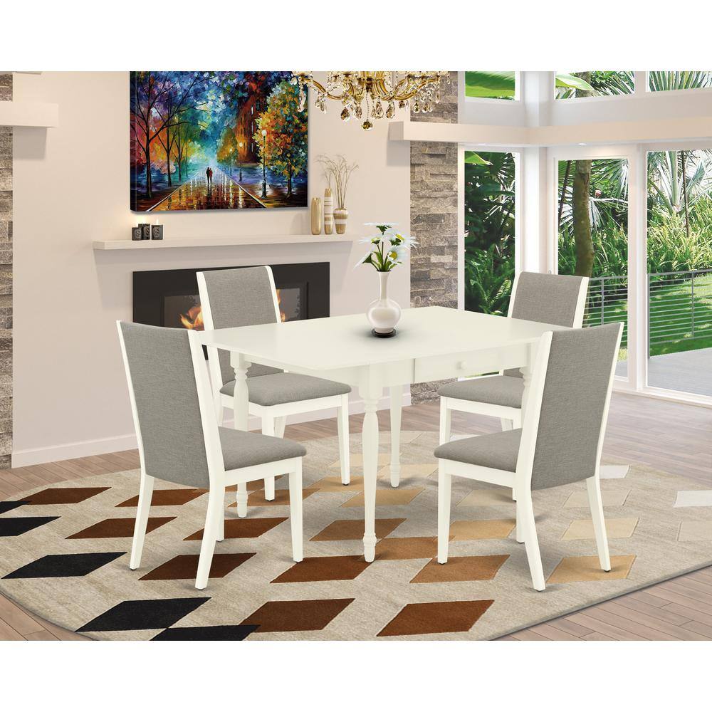 Angle. East West Furniture - Dining Room Set Linen White - Brown.
