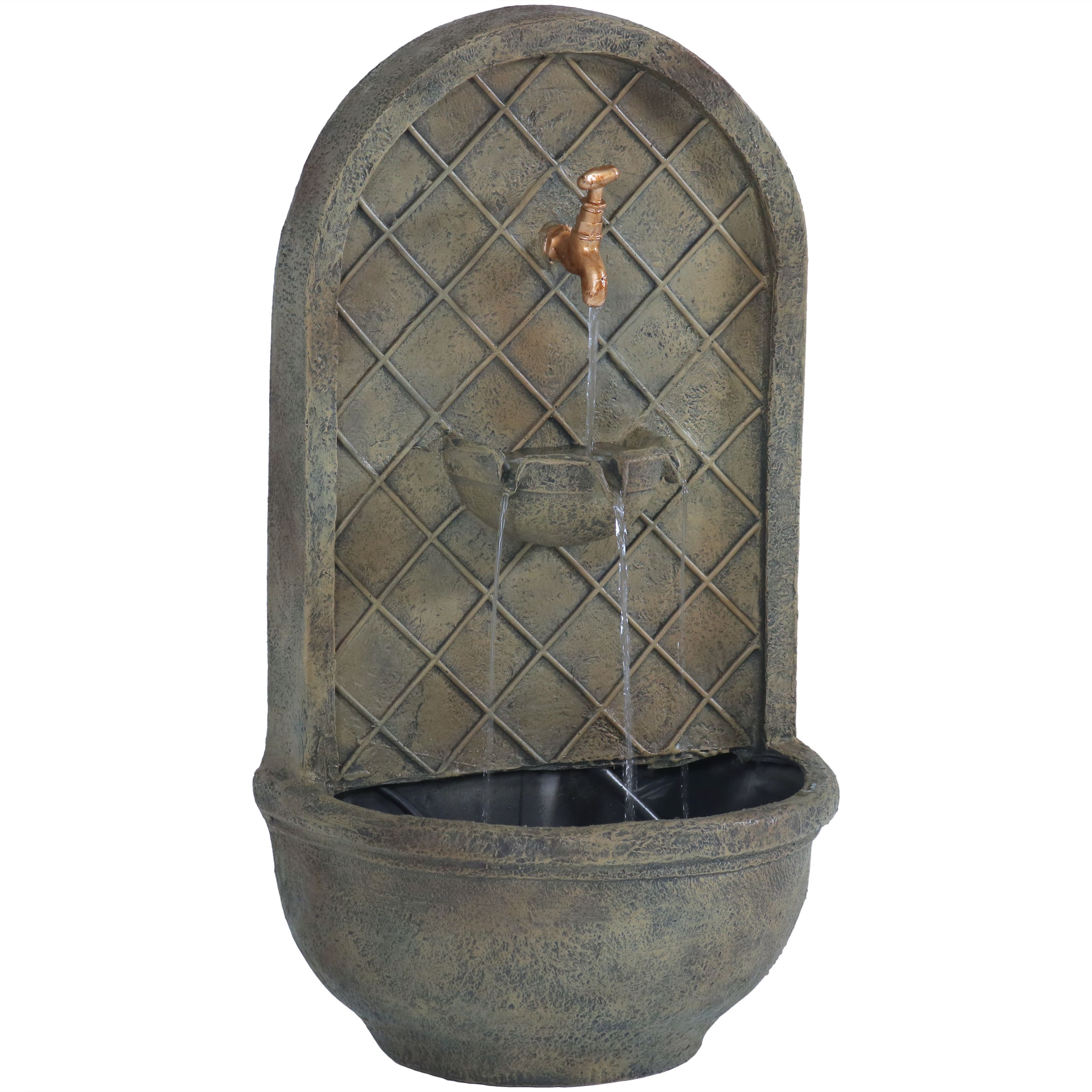 Sunnydaze - Messina Outdoor Solar Wall Fountain with Battery - Florentine Stone