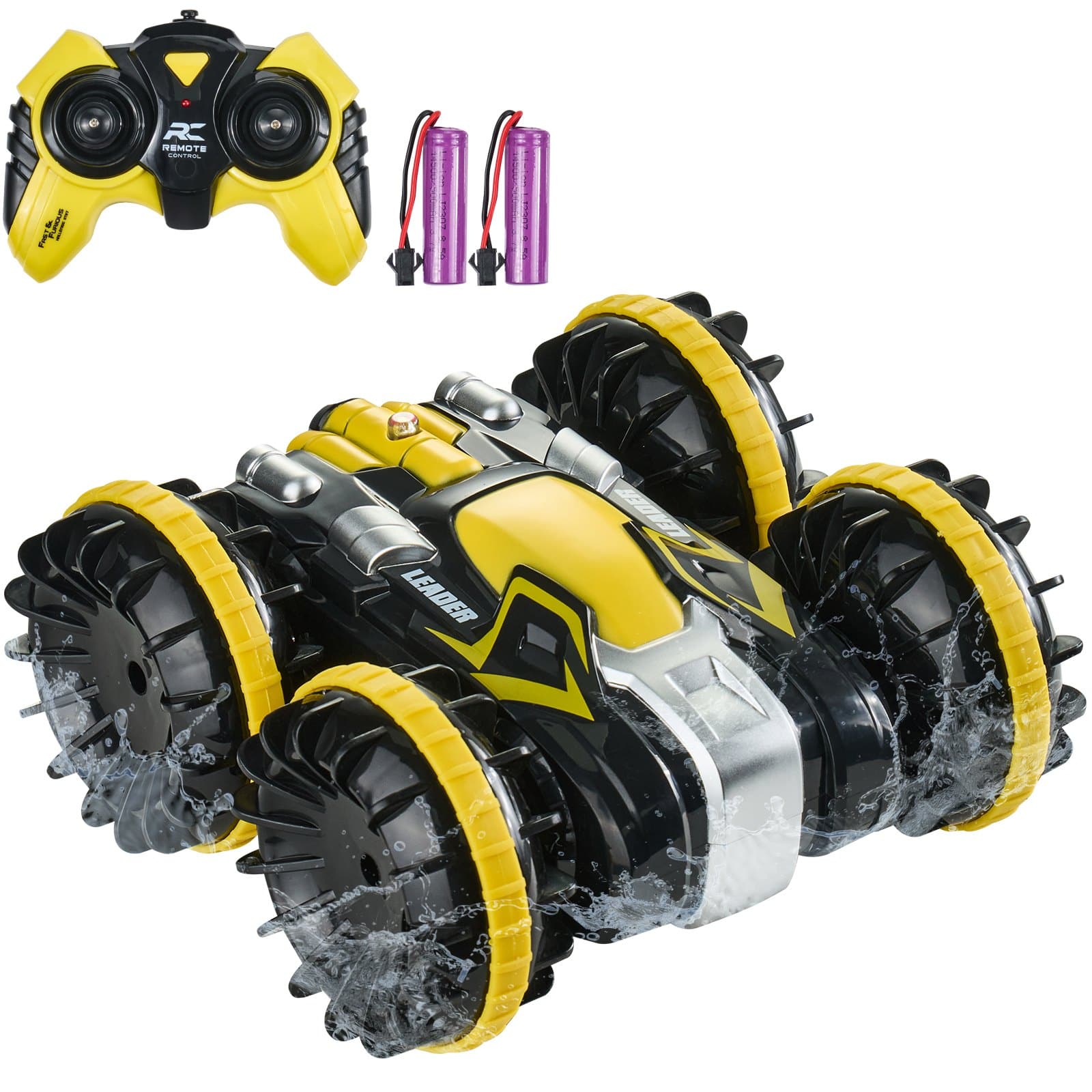 Glintex - Amphibious RC Car Boat 2.4GHz 4WD Waterproof 360° Rotating Stunt Car with 2 Batteries, Pool Toy for Kids 6+
