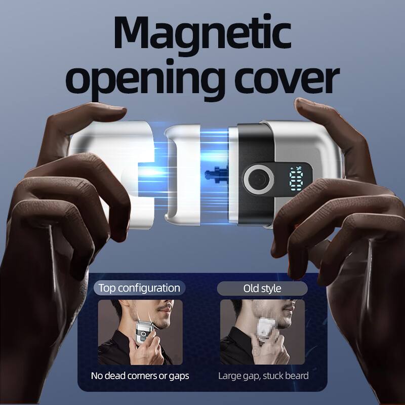 Magnetic opening cover

Top configuration
No dead corners or gaps

Old style
Large gap, stuck beard