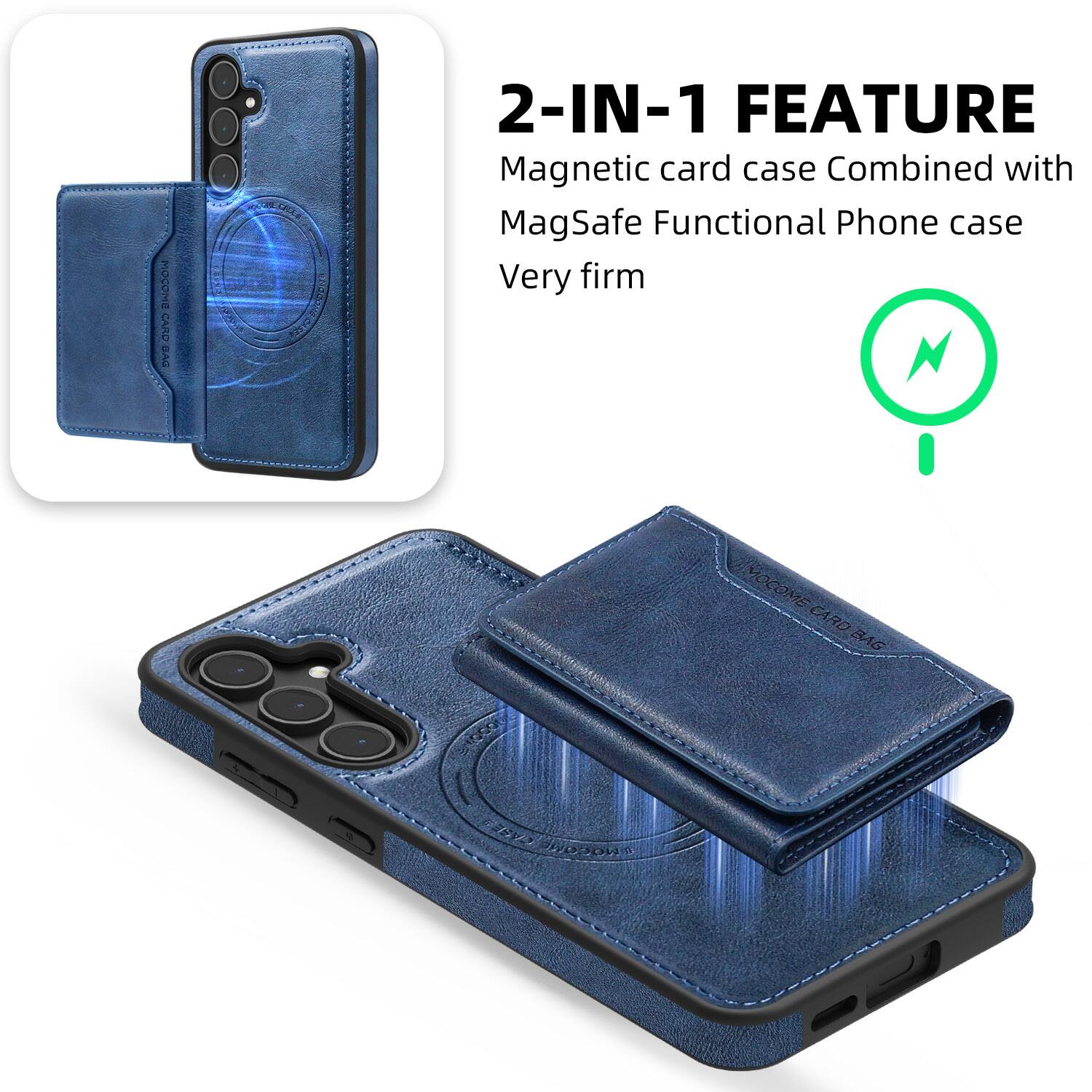 MOCOME CARD DVE RESL-OE C 2-IN-1 FEATURE  
Magnetic card case Combined with MagSafe Functional Phone case  
Very firm  

MOCOME CARD BAG 75V