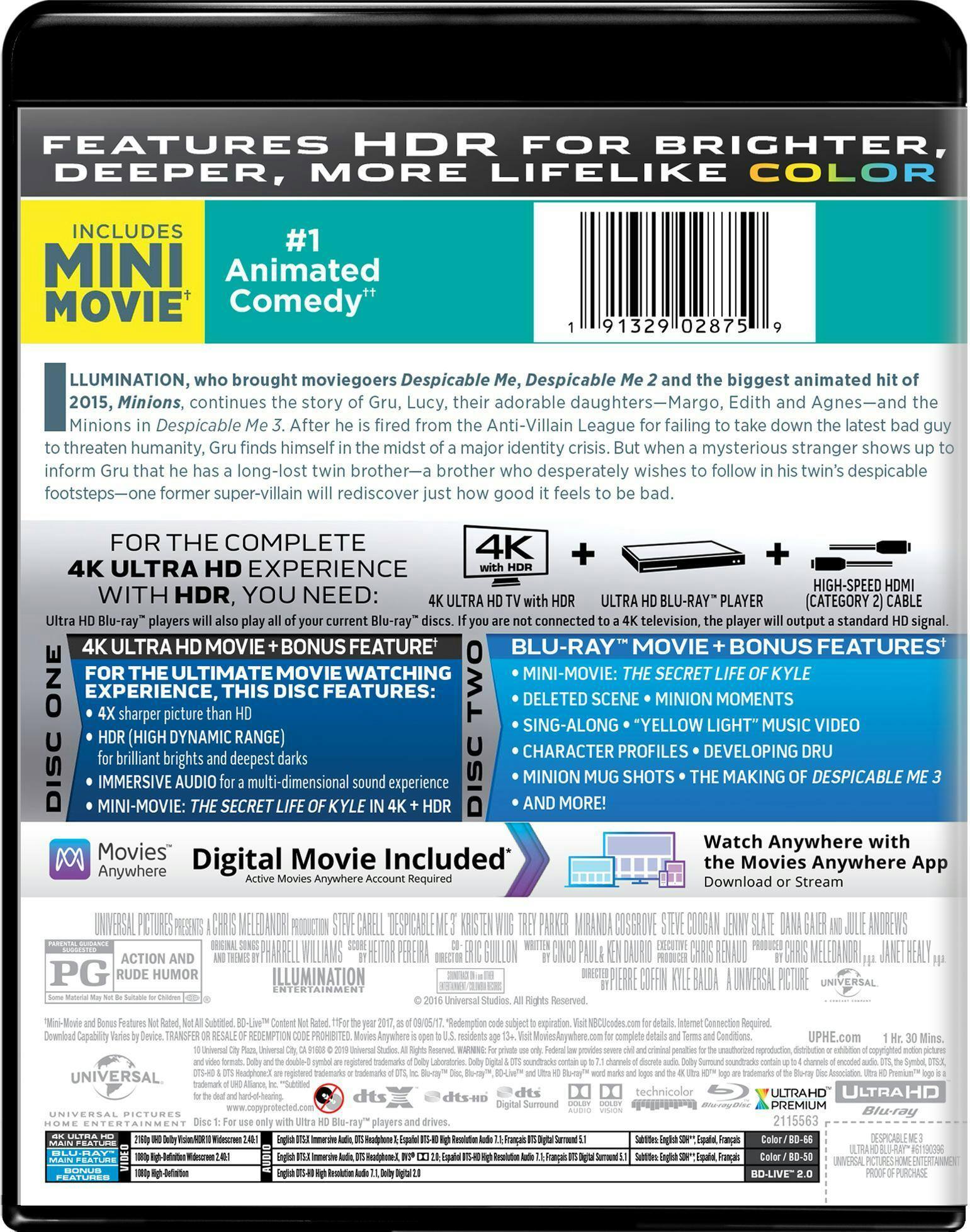 Back. Despicable Me 3   - 4K Blu-Ray.