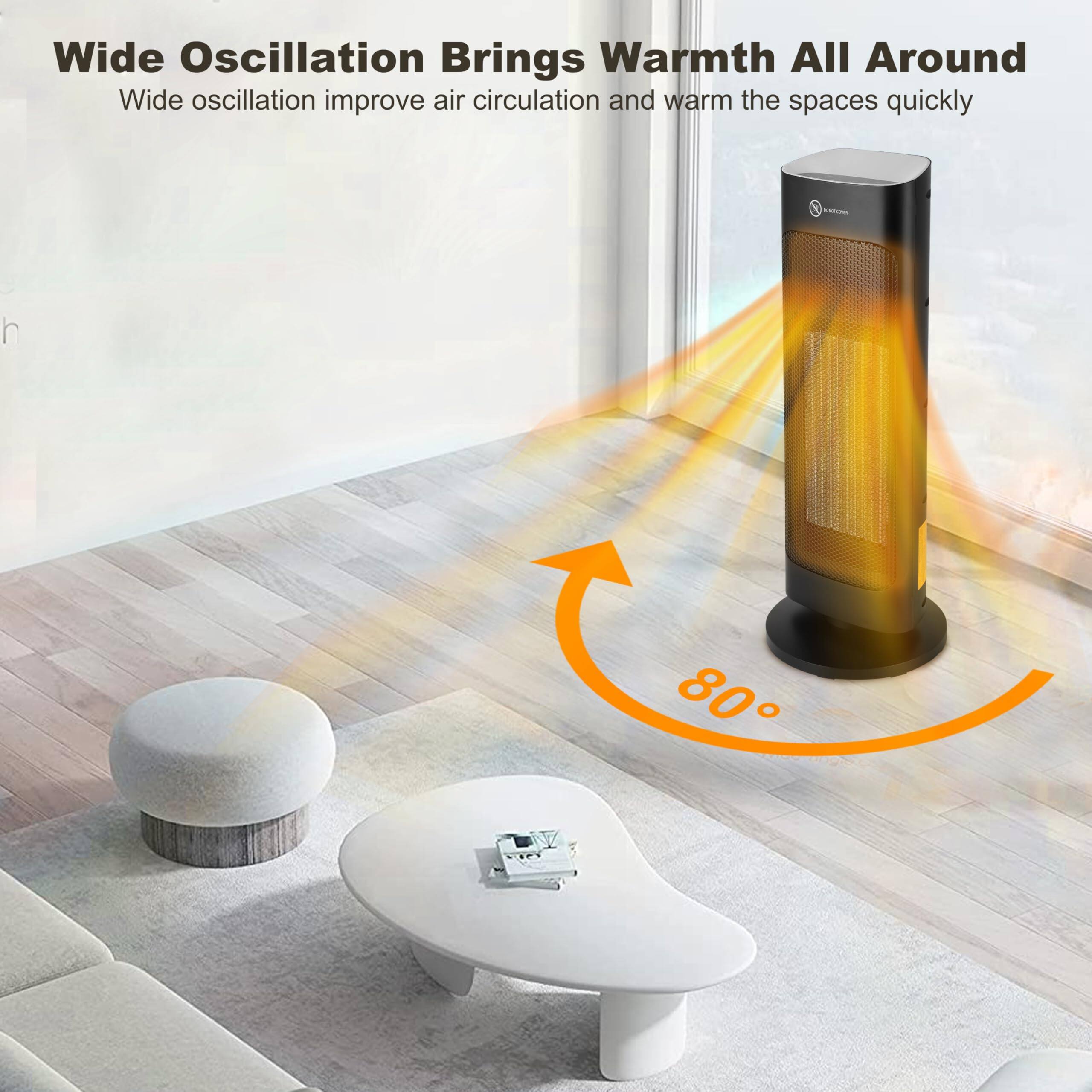 Wide Oscillation Brings Warmth All Around  
Wide oscillation improves air circulation and warms the spaces quickly  
80°