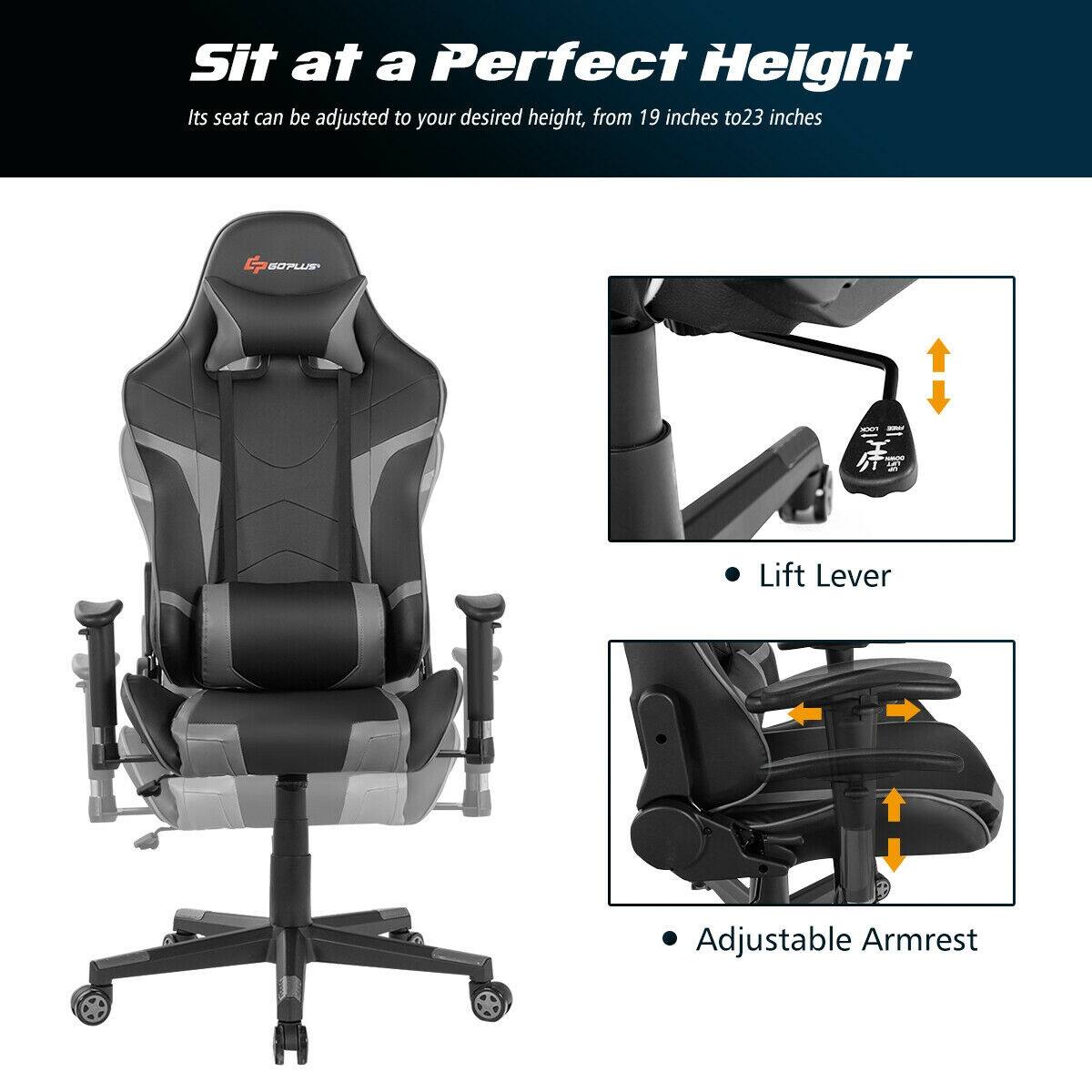 Sit at a Perfect Height  
Its seat can be adjusted to your desired height, from 19 inches to 23 inches

GOPLUS

- Lift Lever
- Adjustable Armrest
