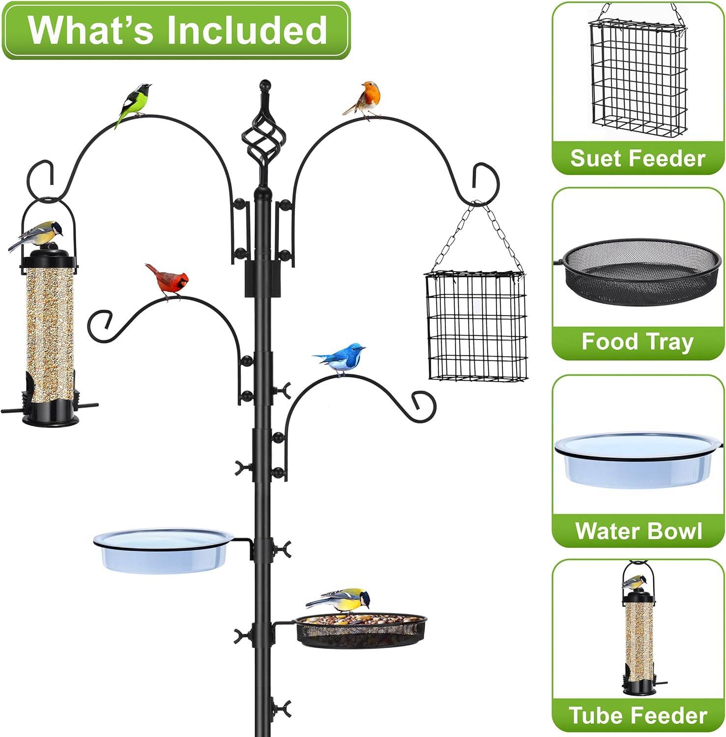What's Included

- Suet Feeder
- Food Tray
- Water Bowl
- Tube Feeder