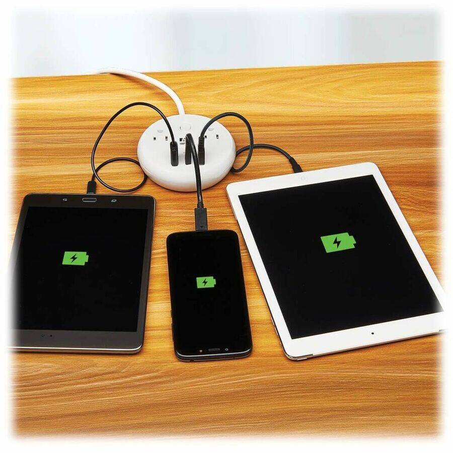 Alt View 1. Tripp Lite - Eaton Tripp Lite Series Safe-IT 57W 2-Outlet Surge Protector - 5-15R Outlets, 3 USB Ports, 8 ft. (2.4 m) Cord, 300 - White.