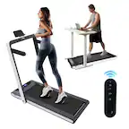 Front. Akoasm - 2 in 1 Walking Pad Under Desk Treadmill, 2.5HP Folding Electric Treadmill for Home Office with Remote Control - White.