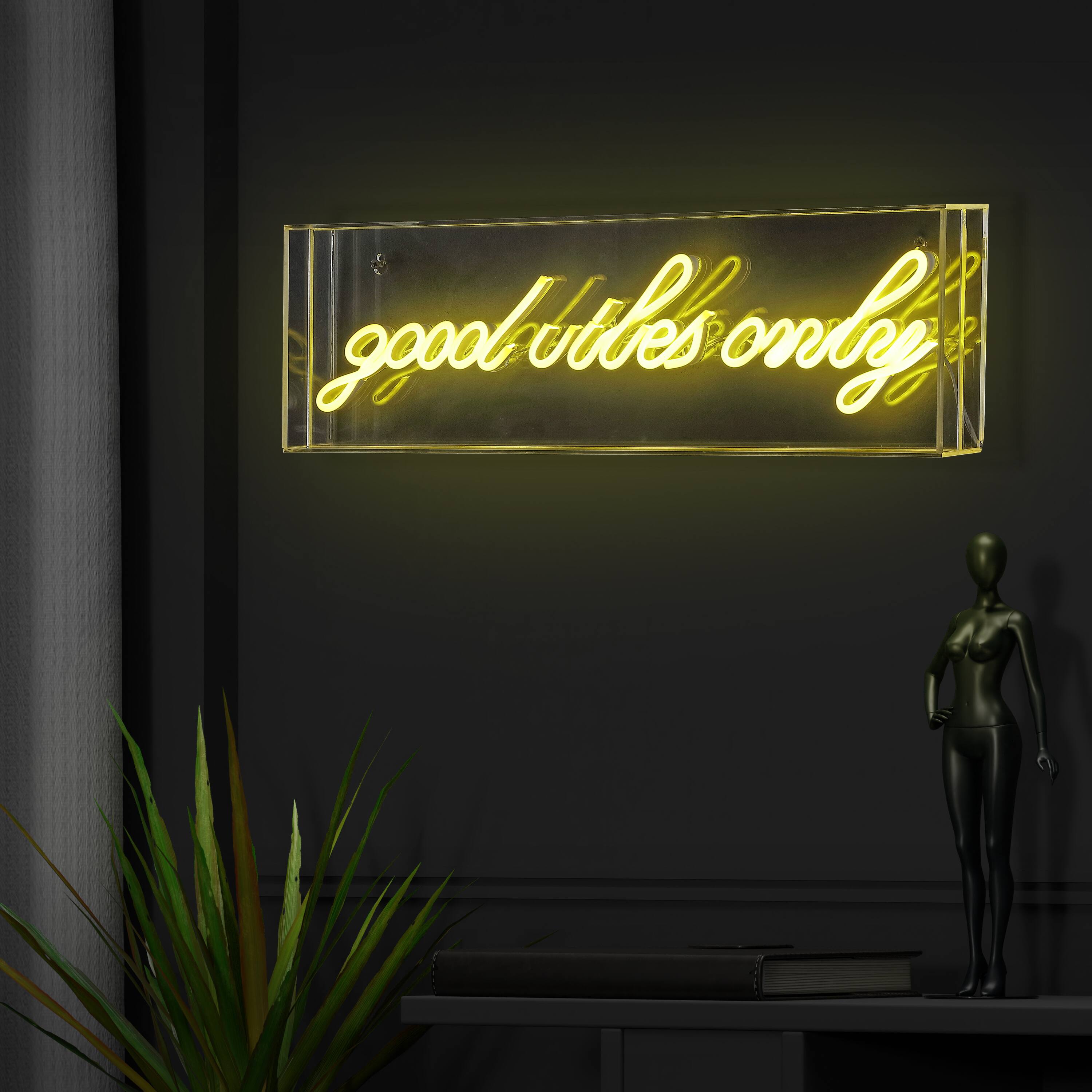 Alt View 4. Jonathan Y - Good Vibes Only 20" X 6" Contemporary Glam Acrylic Box USB Operated LED Neon Light, Yellow - Yellow.